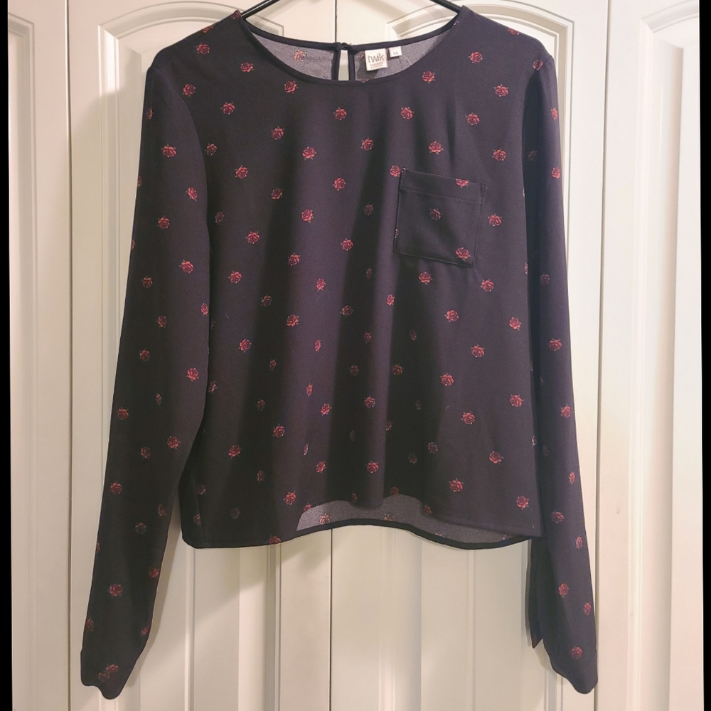NWT Twik Rose Print Blouse | Long Sleeve | Black | Size L